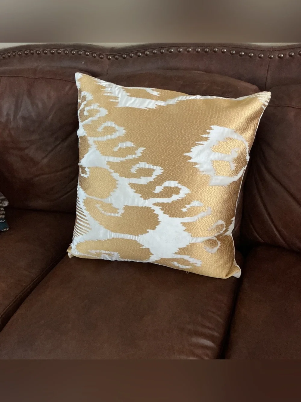CALLISTO HOME Gold Thread Velvety Down and Feather Filled Throw Pillow